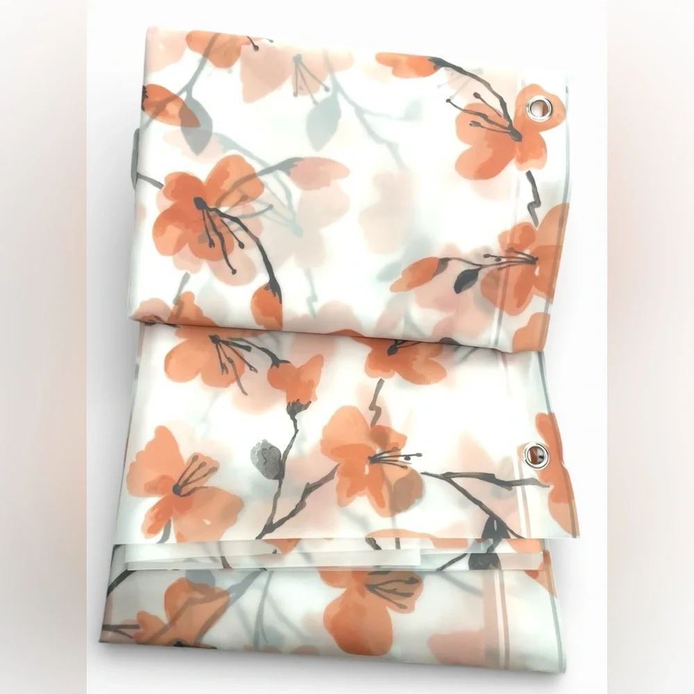 Peach Floral Semi-Clear Shower Curtain Liner Flowers Magnetic PEVA 70x72 NEW NWT